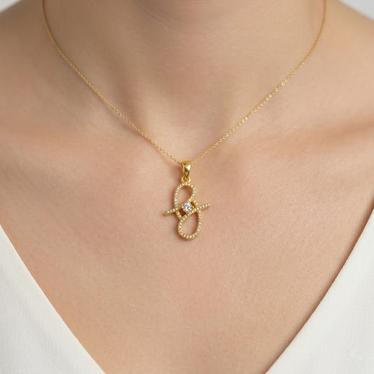 Textured Cursive Loop Diamond Gold Pendant