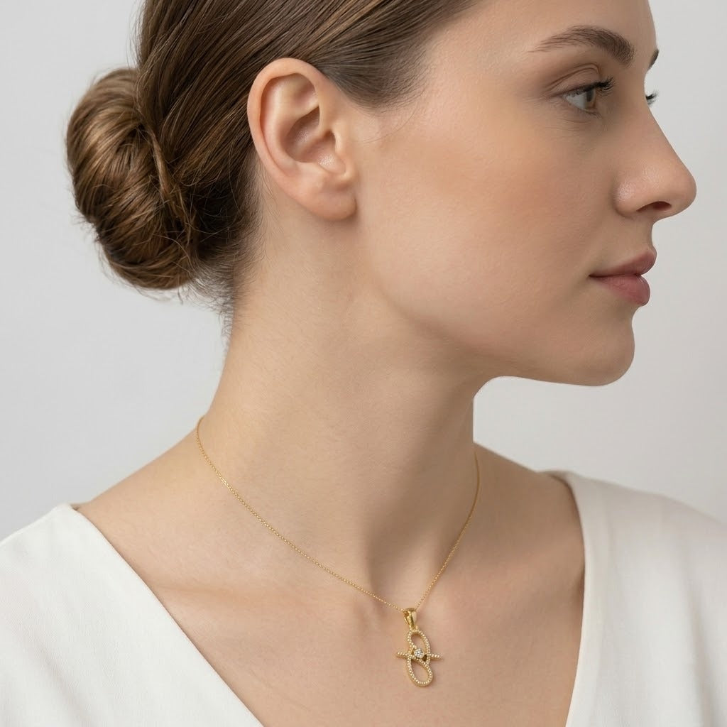 Textured Cursive Loop Diamond Gold Pendant