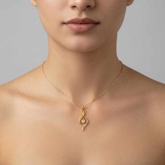 Stylish Curved Motif Design diamond gold pendant
