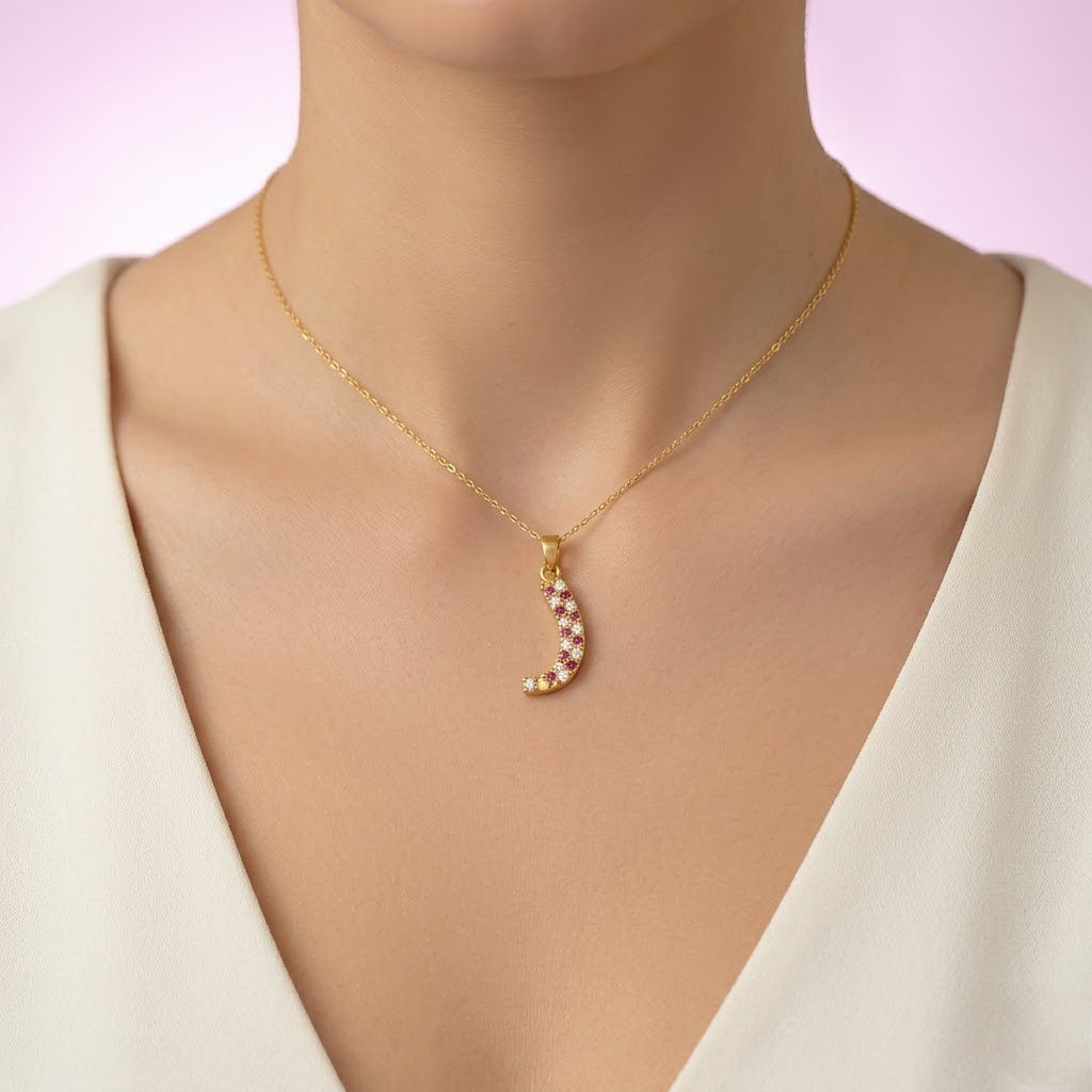 Playful curved multistone diamond gold pendant