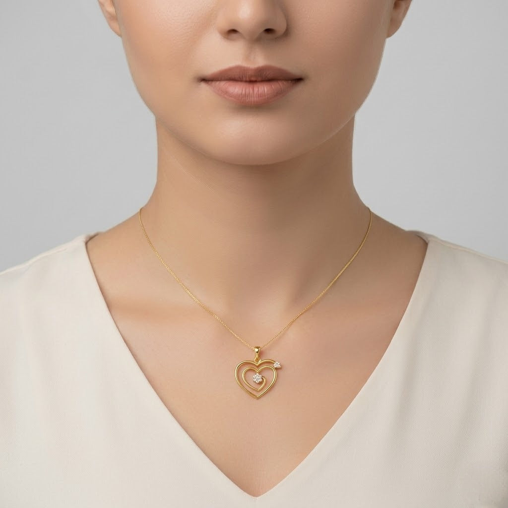 Elegant Double Heart Design diamond gold pendant