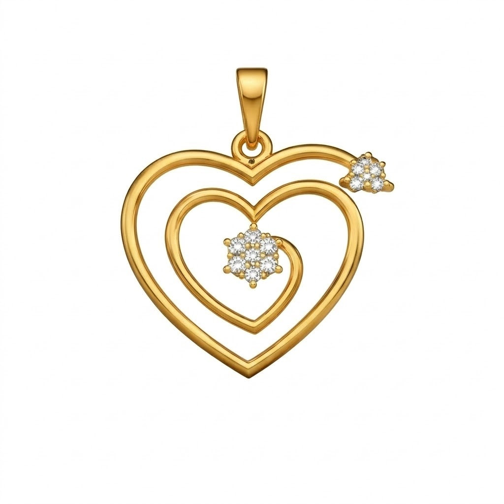 Elegant Double Heart Design diamond gold pendant