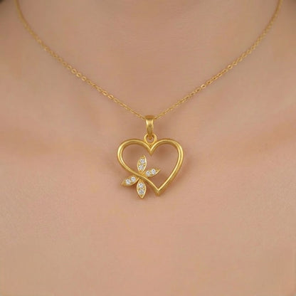 Heart Bloom Butterfly Charm diamond gold pendant