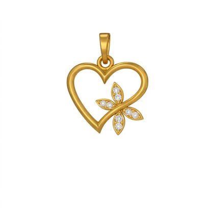 Heart Bloom Butterfly Charm diamond gold pendant