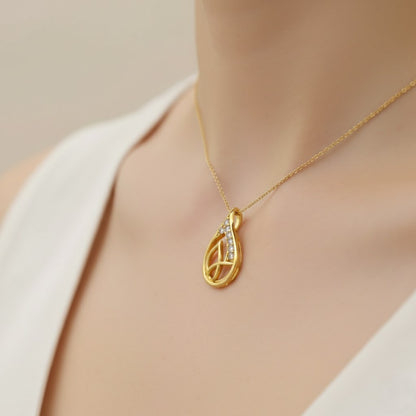 Leaf Dew Drop Diamond Gold Pendant