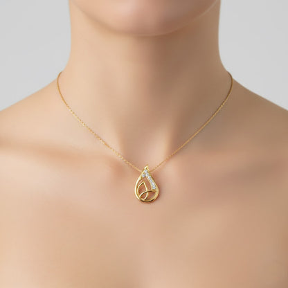 Leaf Dew Drop Diamond Gold Pendant