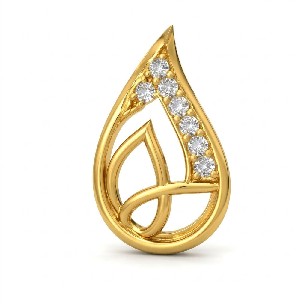 Leaf Dew Drop Diamond Gold Pendant