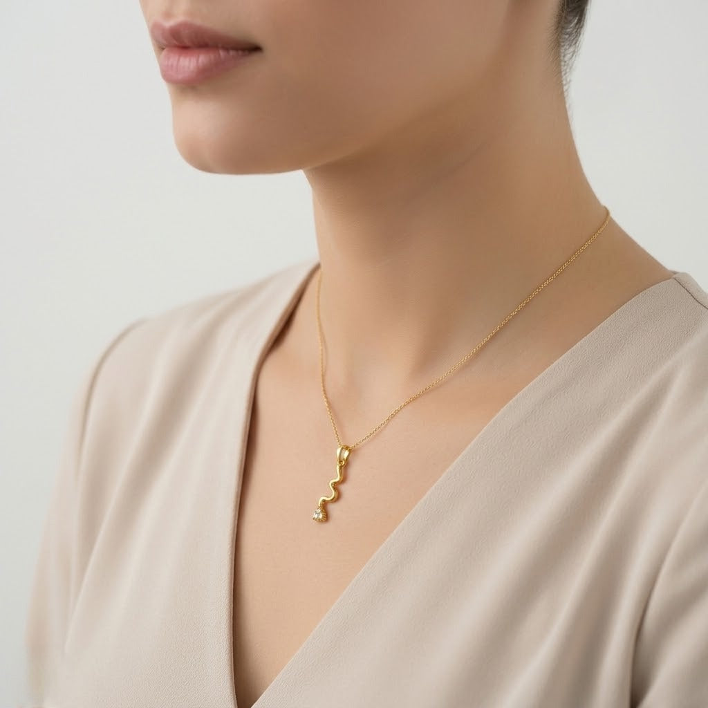 Fluid Wave Drop Diamond Gold Pendant