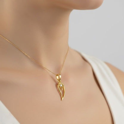 Graceful Flowing Curve Diamond Gold Pendant