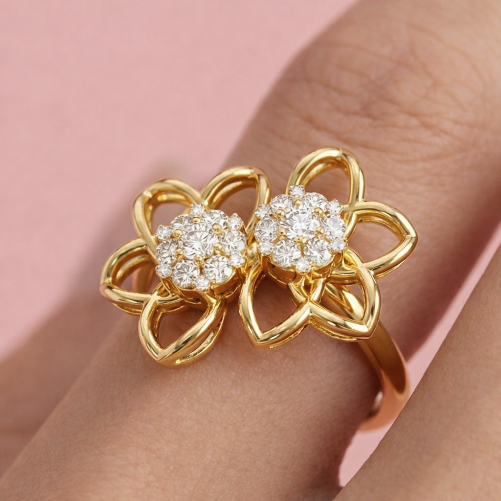 Blooming Twins Diamond Gold Ring