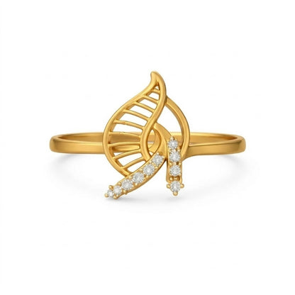 Feather-Inspired Diamond Gold Ring