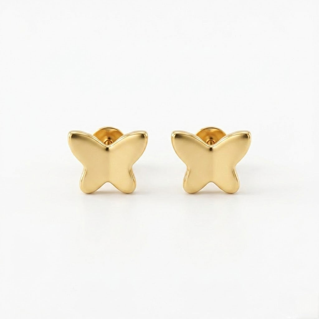 9K Gold Plain Butterfly Second Stud Earrings