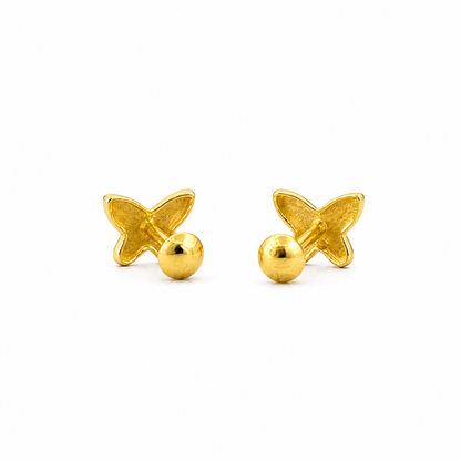 9K Gold Plain Butterfly Second Stud Earrings