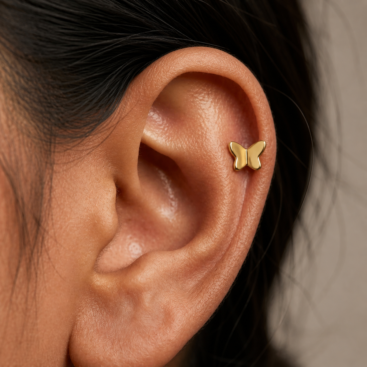 9K Gold Plain Butterfly Second Stud Earrings