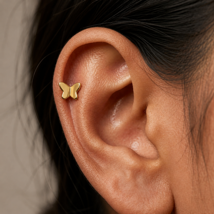9K Gold Plain Butterfly Second Stud Earrings