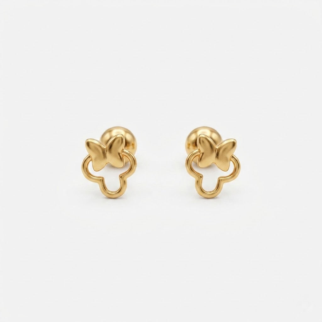 9K Gold Butterfly Clover Second Stud Earrings