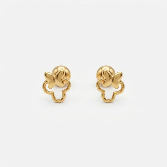 9K Gold Butterfly Clover Second Stud Earrings