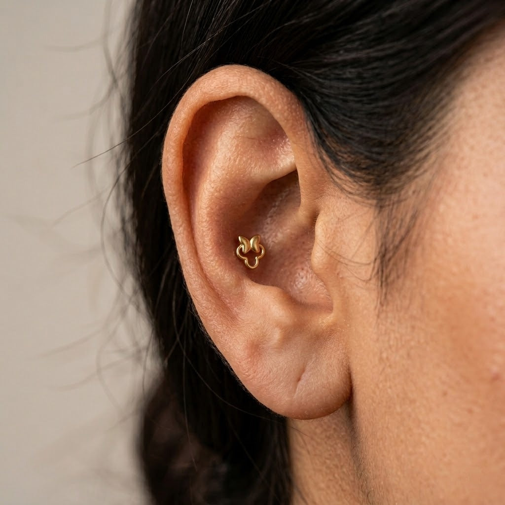 9K Gold Butterfly Clover Second Stud Earrings