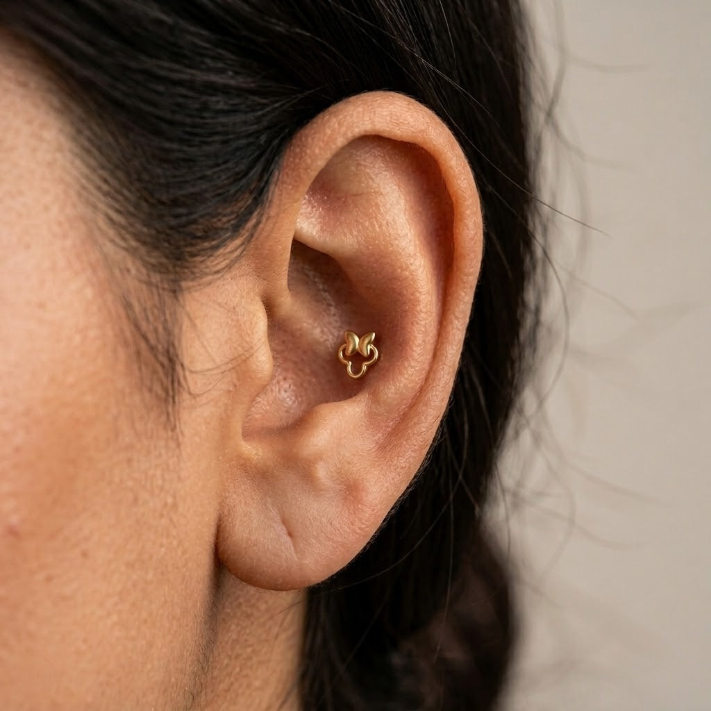 9K Gold Butterfly Clover Second Stud Earrings