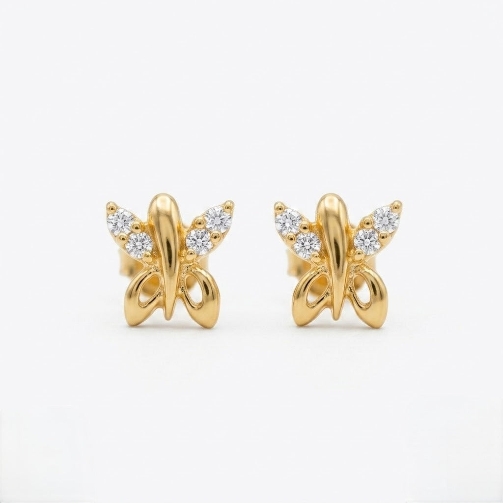 9K Gold White Stone Butterfly Second Stud Earrings
