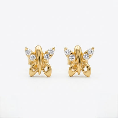 9K Gold White Stone Butterfly Second Stud Earrings