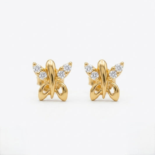9K Gold White Stone Butterfly Second Stud Earrings