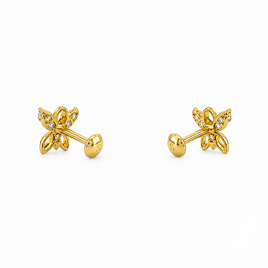 9K Gold White Stone Butterfly Second Stud Earrings