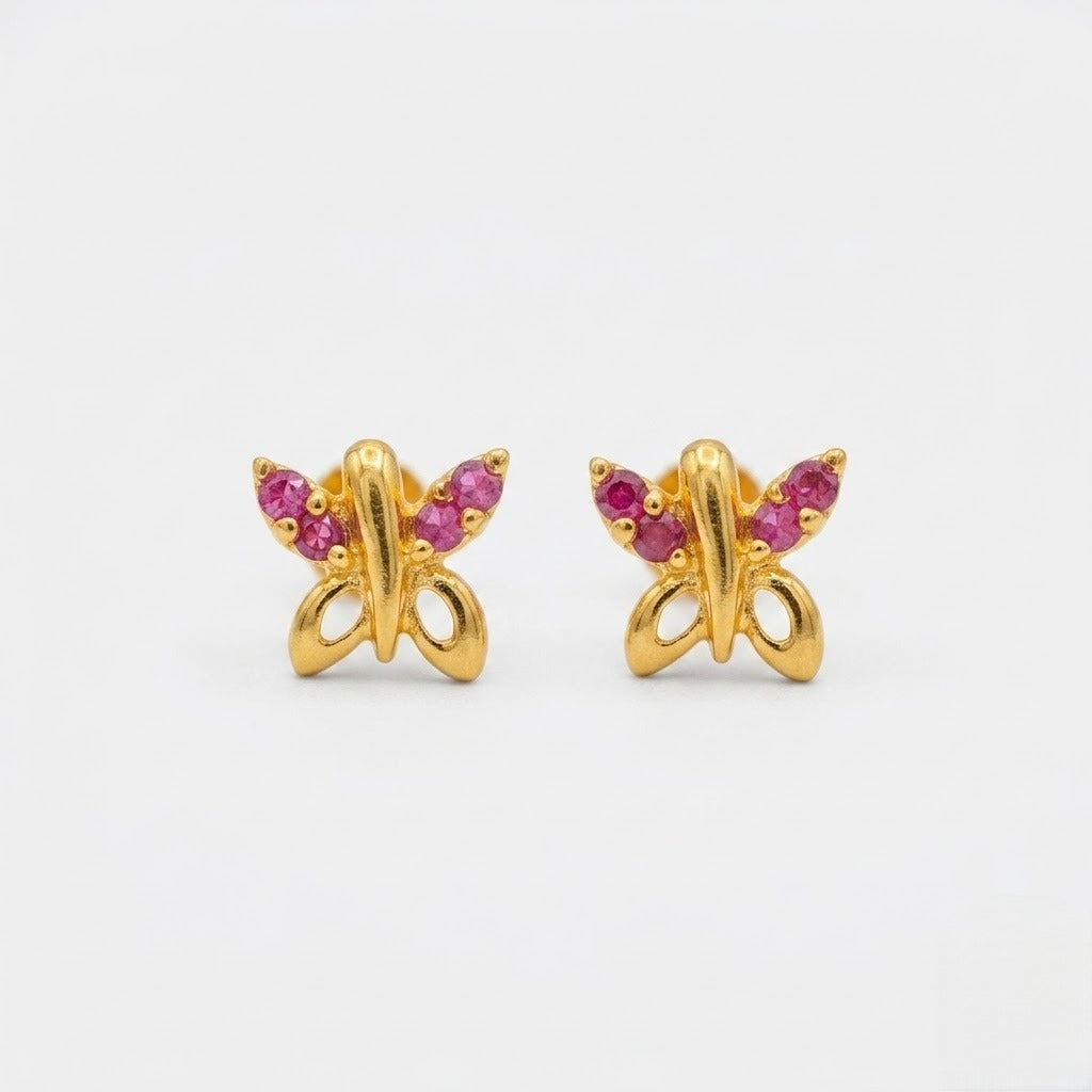 9K Gold Ruby Butterfly Second Stud Earrings