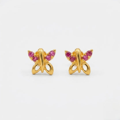 9K Gold Ruby Butterfly Second Stud Earrings