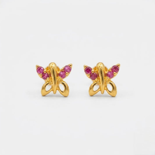 9K Gold Ruby Butterfly Second Stud Earrings