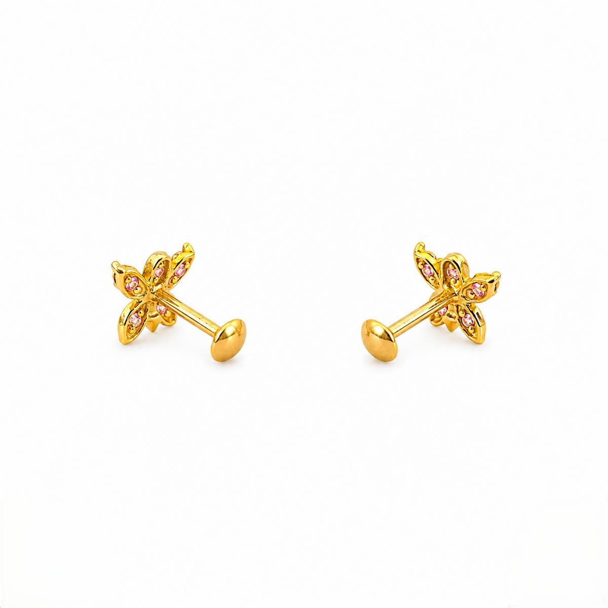 9K Gold Ruby Butterfly Second Stud Earrings