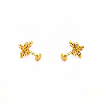9K Gold Ruby Butterfly Second Stud Earrings