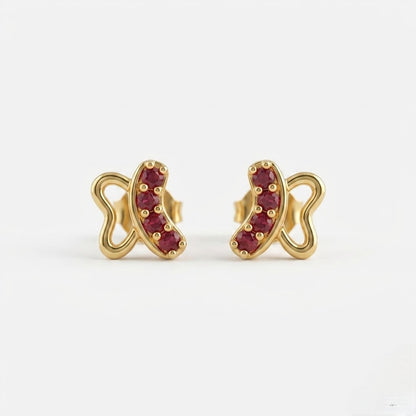 9K Gold Ruby Curve Butterfly Second Stud Earrings