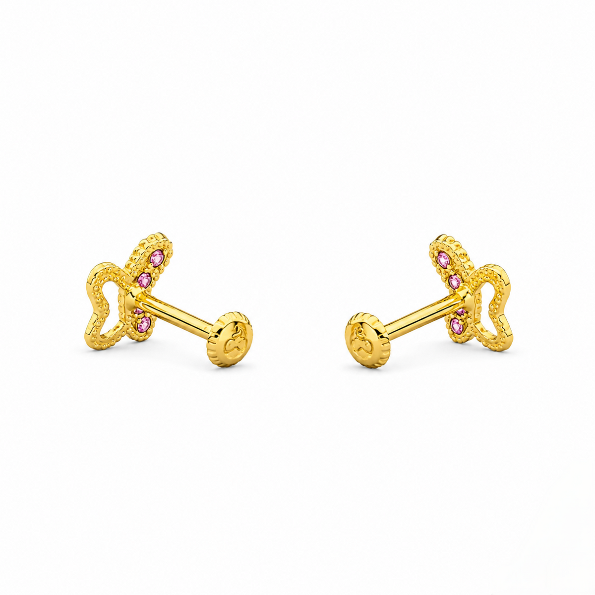 9K Gold Ruby Curve Butterfly Second Stud Earrings