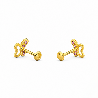 9K Gold Ruby Curve Butterfly Second Stud Earrings