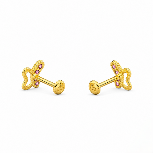 9K Gold Ruby Curve Butterfly Second Stud Earrings