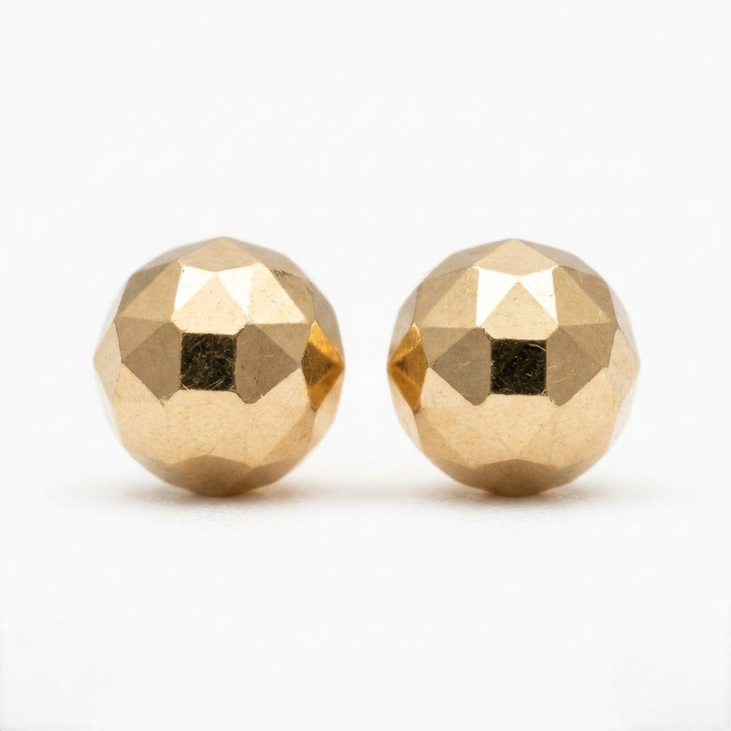 9K Gold Faceted Ball Second Stud Earrings