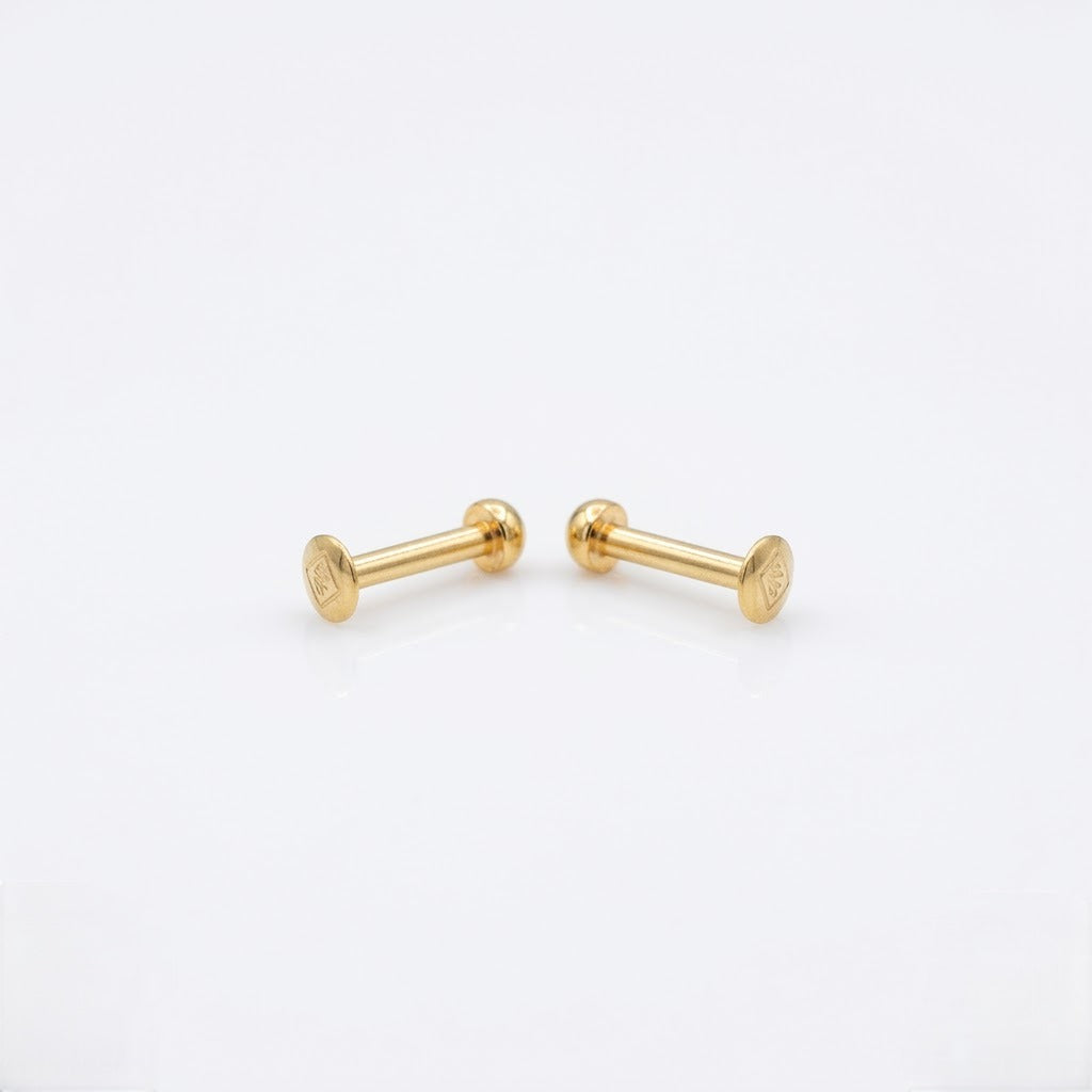 9K Gold Faceted Ball Second Stud Earrings