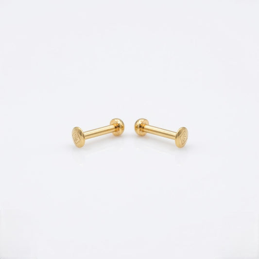 9K Gold Faceted Ball Second Stud Earrings