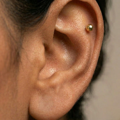 9K Gold Faceted Ball Second Stud Earrings