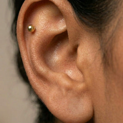 9K Gold Faceted Ball Second Stud Earrings