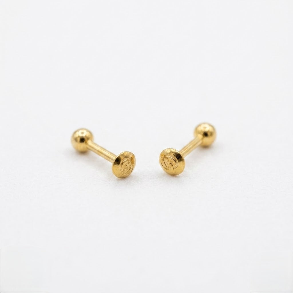 9K Gold Smooth Ball Second Stud Earrings