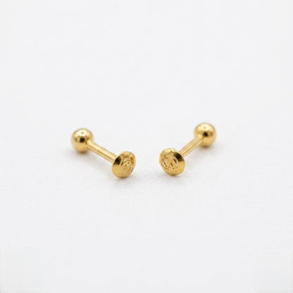 9K Gold Smooth Ball Second Stud Earrings
