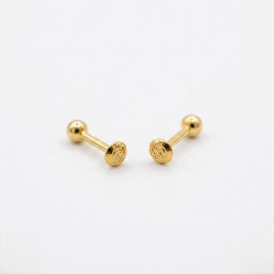 9K Gold Smooth Ball Second Stud Earrings