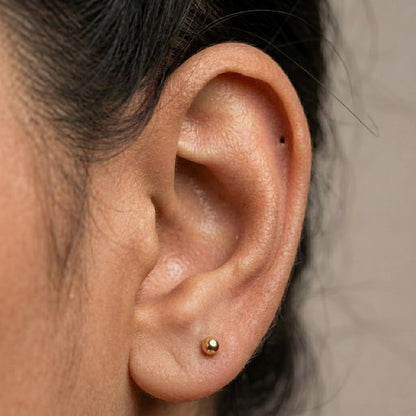 9K Gold Smooth Ball Second Stud Earrings