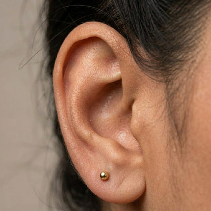 9K Gold Smooth Ball Second Stud Earrings