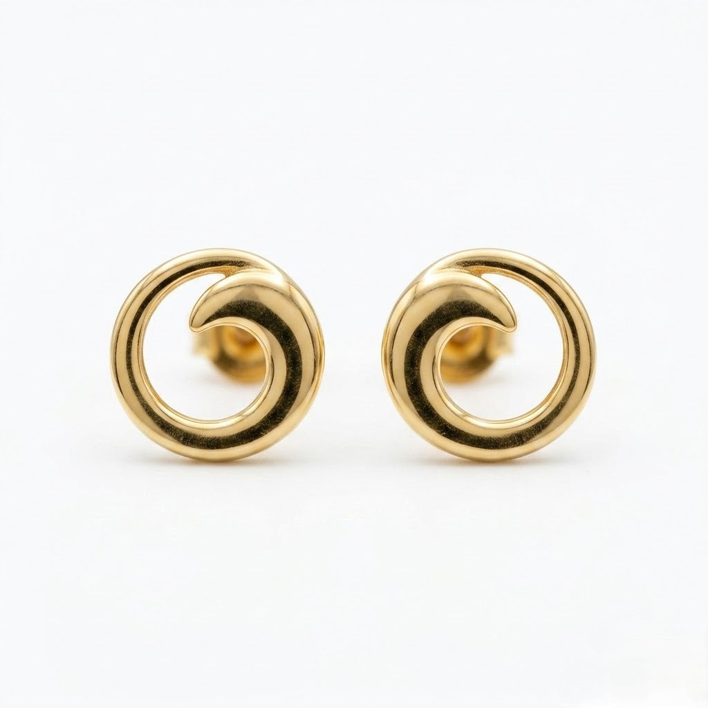 9K Gold Spiral Wave Second Stud Earrings