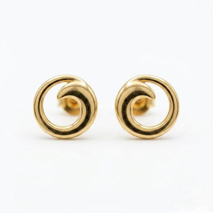 9K Gold Spiral Wave Second Stud Earrings