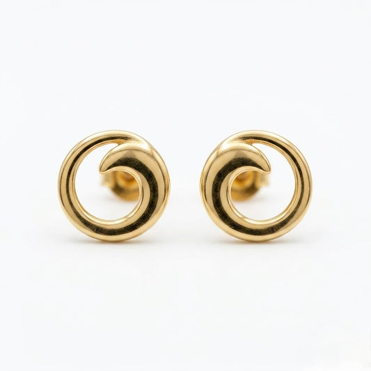 9K Gold Spiral Wave Second Stud Earrings