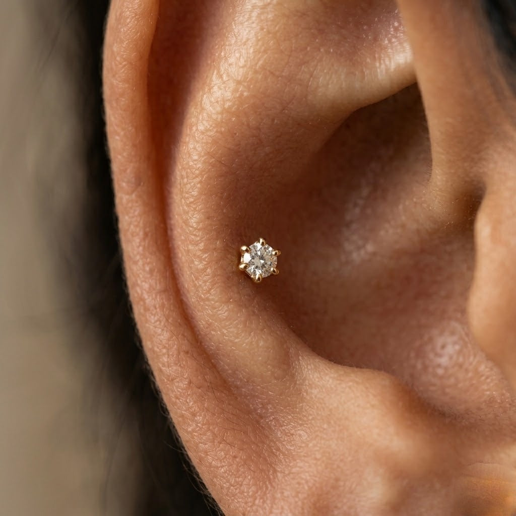 9K Gold Classic Solitaire Second Stud Earrings